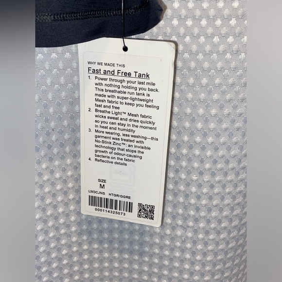 Men’s LULULEMON‎ fast and free Graphite Grey gray Tank size medium NWT - Picture 7 of 14